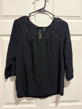 Old Navy Black Long Sleeve Top with Crochet Yoke